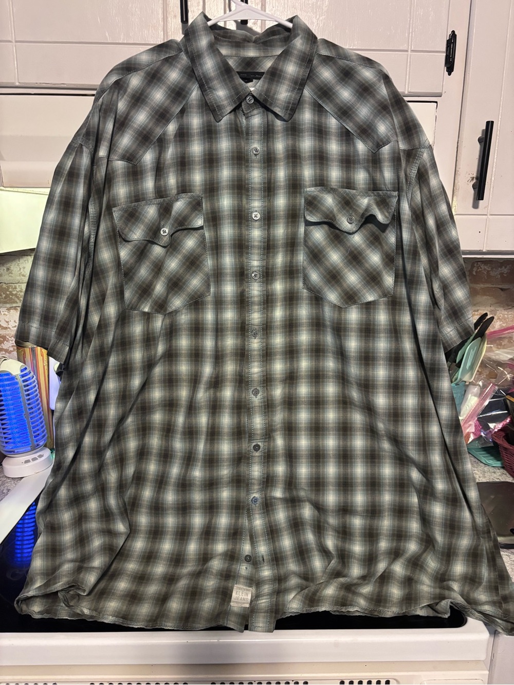 Calvin Klein Jeans Green Plaid Short-Sleeve Button-Down Shirt